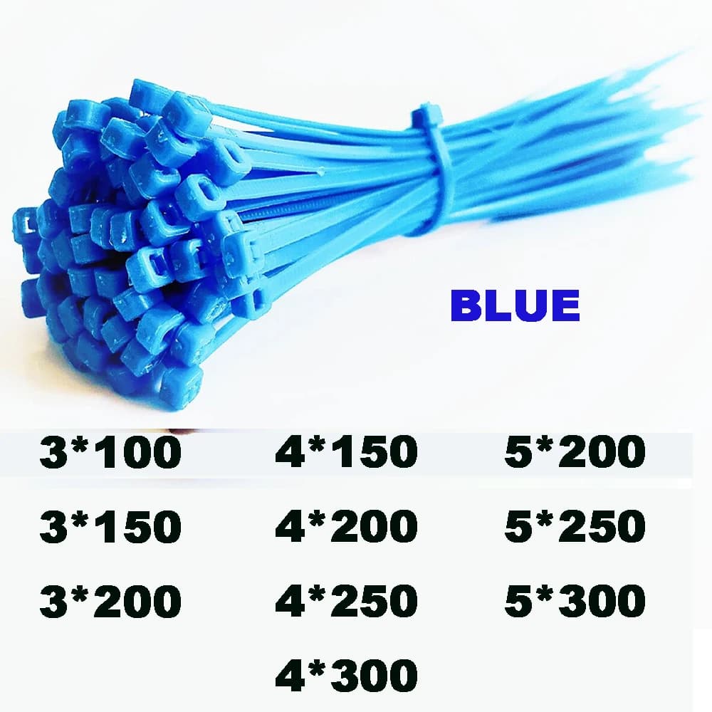 Attaches de câble autobloquantes en fil de Nylon plastique, attaches à fermeture éclair, 3x100 3x150 3x200 4x150 bleu, 100 pièces