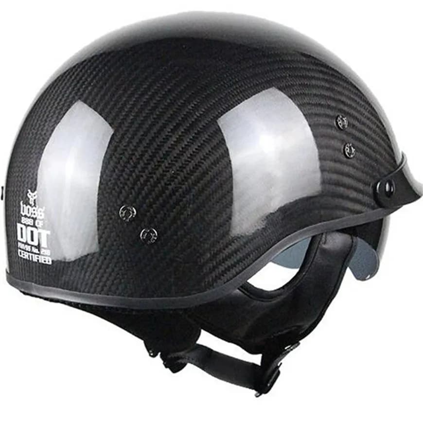 Visière de casque de moto en fibre de carbone avec col, visage ouvert, demi-moteur avec lentille de tourisme, DOT