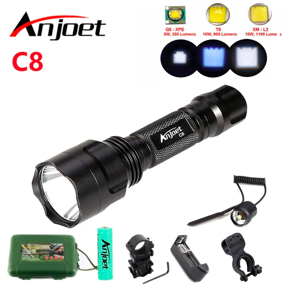 Lampe de poche tactique à LED CREE XML T6 Q5 L2, 1198LM, torche en aluminium, batterie Rechargeable 18650, pour Camping, randonnée, cyclisme