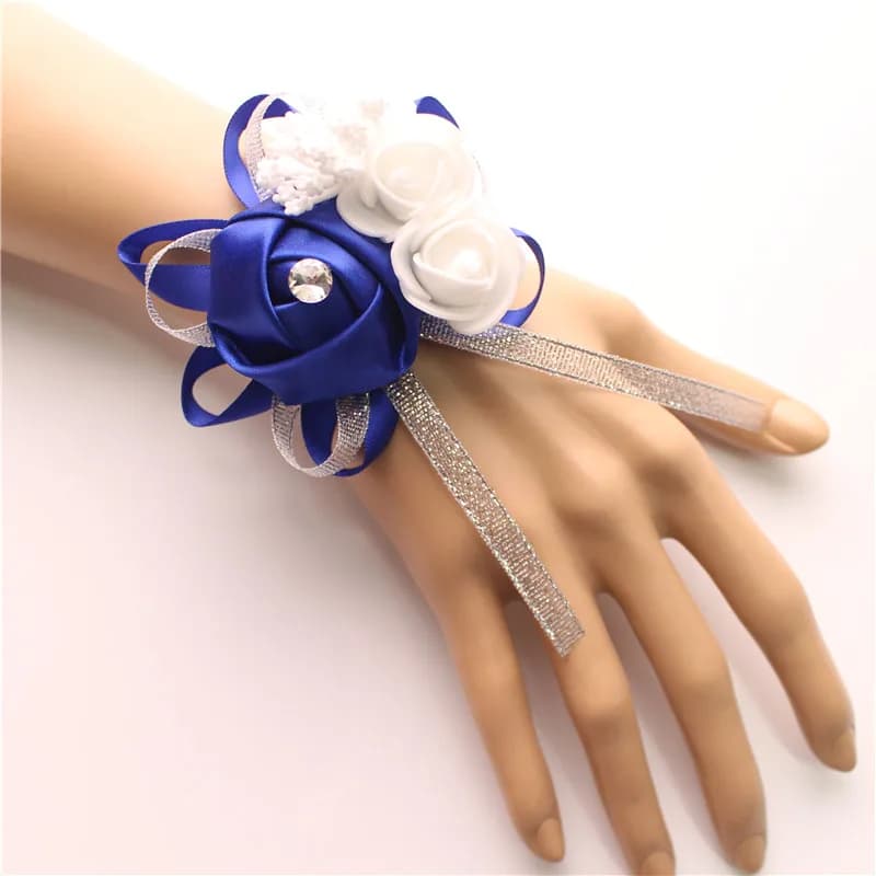 YO CHO Roses en soie blanc poignet Corsage poignet fleurs pour demoiselles d'honneur fleur Bracelet rose bleu mariée sœurs accessoires de mariage