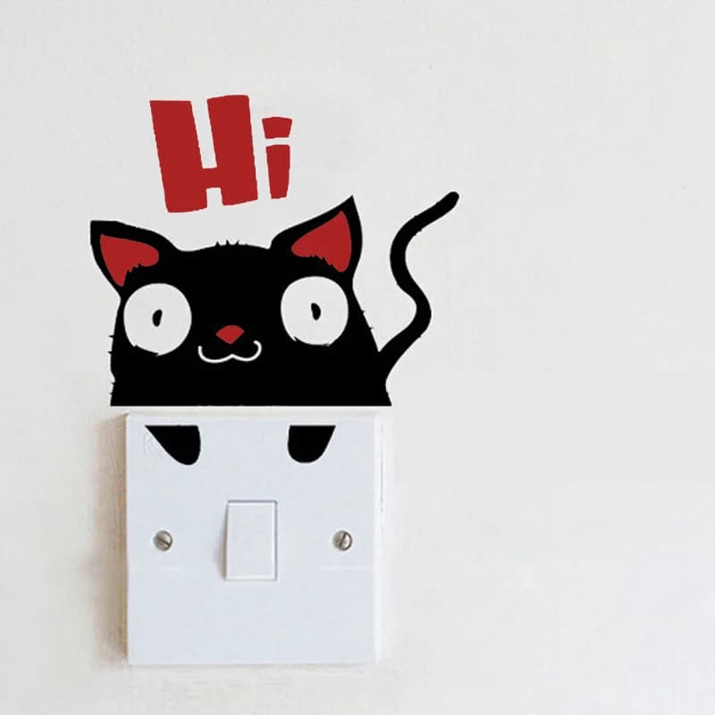 Autocollant mural d'interrupteur de chat surpris de bande dessinée, décor à la maison, décalcomanies de chambre d'enfants, art parfait de vinyle, salon, autocollants décoratifs mignons