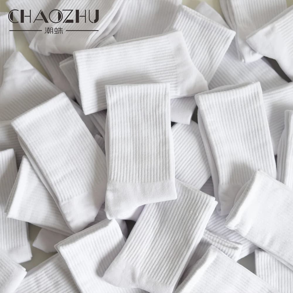 CHAOZHU-Chaussettes Côtelées pour Homme et Femme, sulf, Décontractées, en Coton, Blanc, Noir, Collection Printemps, Automne, Hiver, 03 Basique