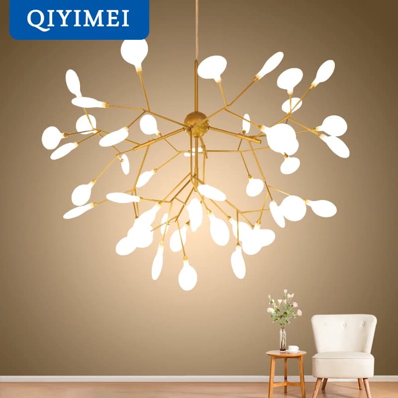 Luciole LED Lustre Lumières Pour Chambre Salon Chambre Lampe Lampara Or Noir Intérieur Suspendu Luminaire Lumières Lustres