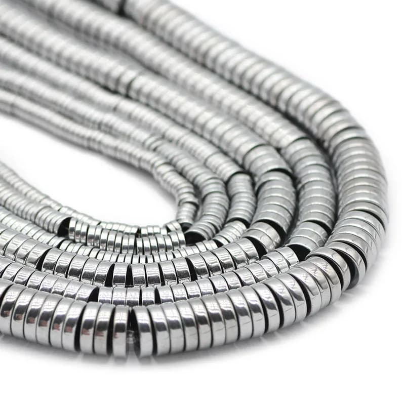 Pierre naturelle en forme de pièce de monnaie, hématite argentée, perles d'espacement rondes plates pour bijoux, bracelet de bricolage exécutif, 3mm, 4mm, 6mm, 8mm