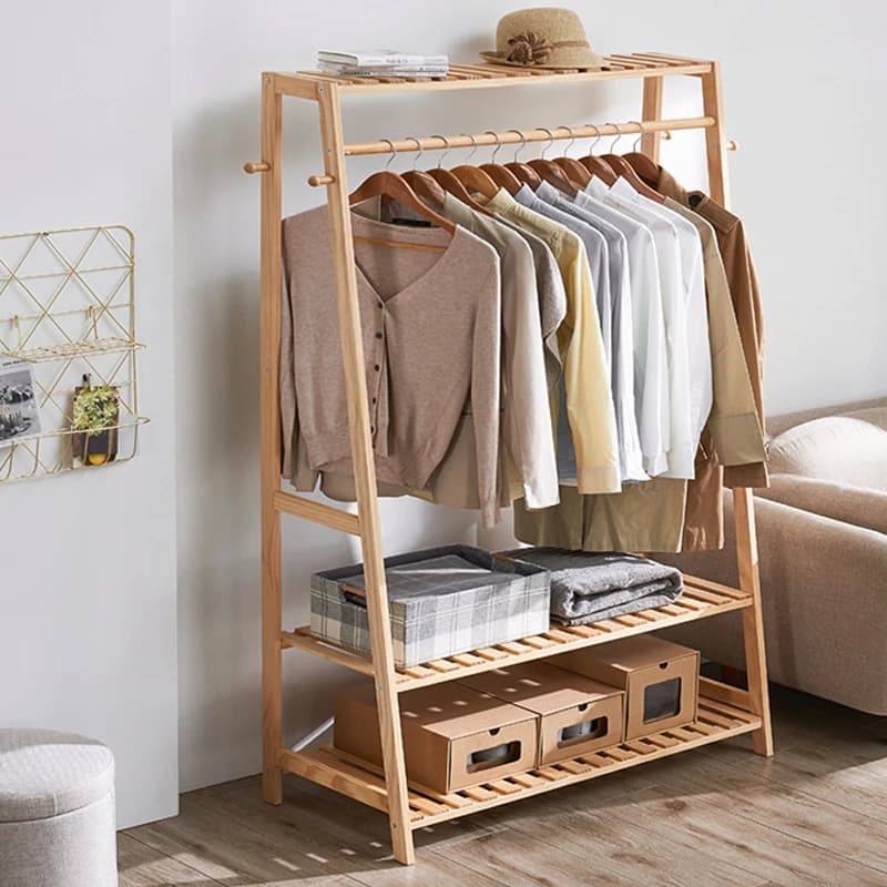 Étagères de rangement pour vêtements en bambou, manteau et vêtements, chaussures à 2 niveaux, assiette T1