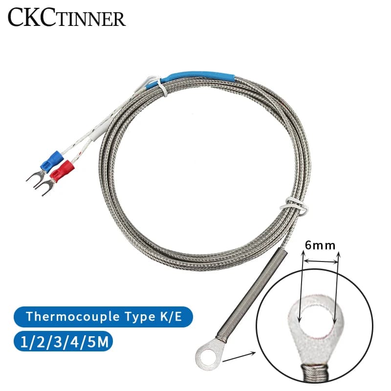 Rondelle de trou de 6mm, Type K/E, sonde de capteur de température à Thermocouple, câble 1/2/3/4/5M pour contrôleur de température industriel