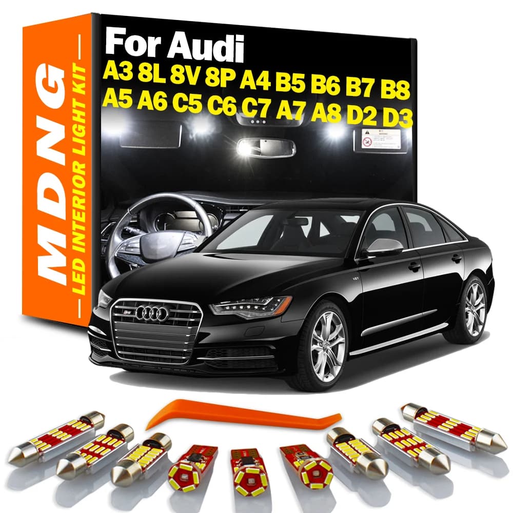 MDNG Canbus lampes de voiture pour Audi A3 8L 8V 8P A4 B5 B6 B7 B8 A5 A6 C5 C6 C7 A7 A8 D2 D3 Kit d'éclairage de coffre de dôme de carte intérieure LED automatique