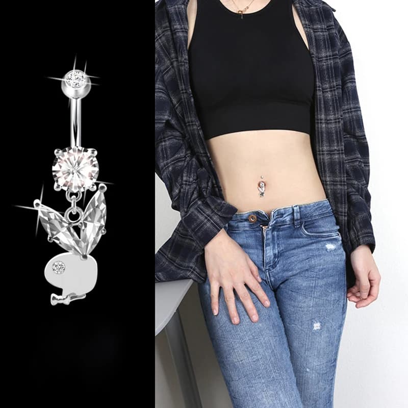 Lapin Piercing Nombril Hypoallergénique en Argent Sterling 925, Anneaux de Nombril, Animal Mignon, Bijoux de Corps, Cadeau pour Femme et Homme