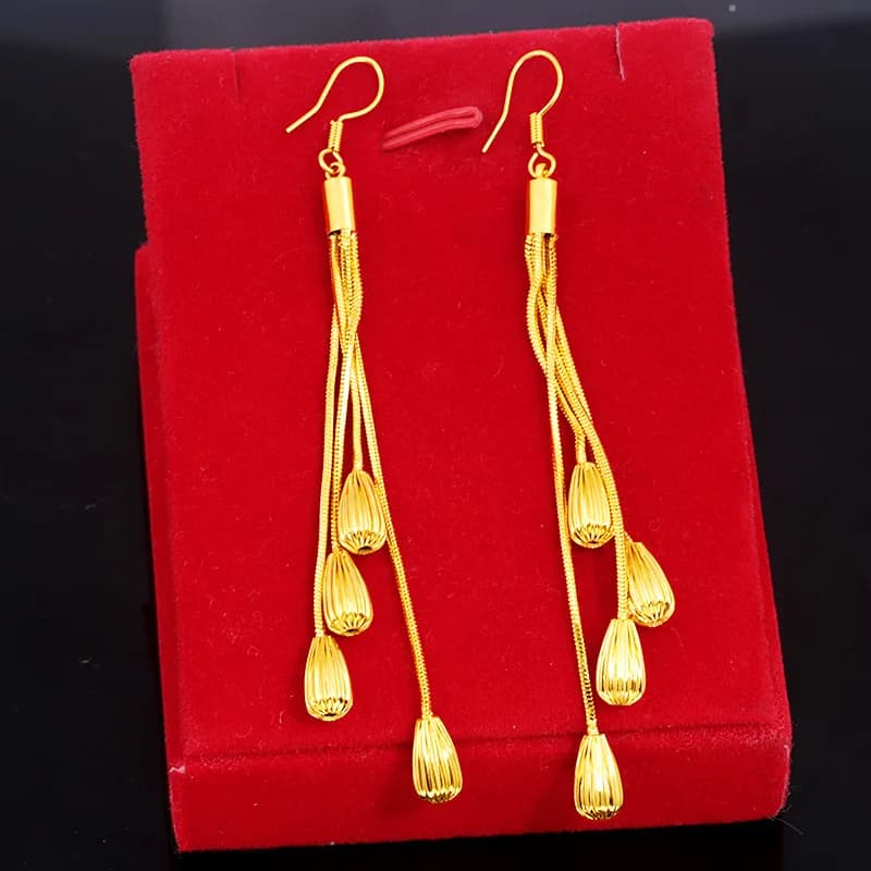 Boucles d'Oreilles Pendantes en Or Jaune 18K, Bijoux pour Femme