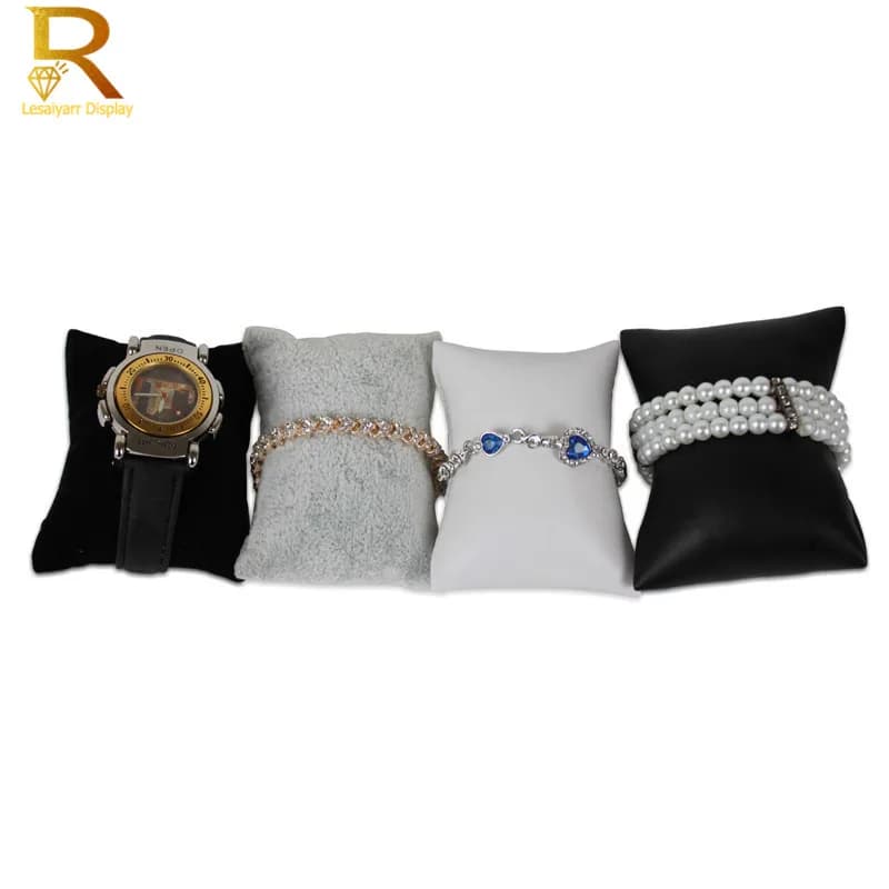 Bracelets en similicuir de qualité, support d'oreiller, chaîne, affichage de bijoux, vitrine, montre, coussins pour boîte, vente en gros