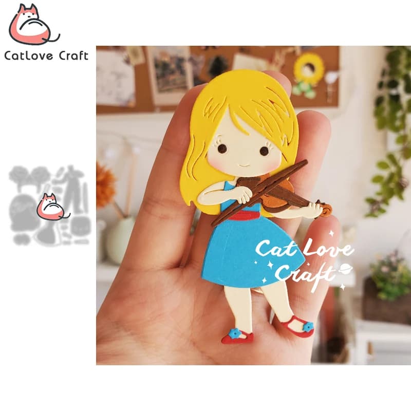 Catlove – matrices de découpe en métal pour violon fille, moule de Scrapbooking, pochoir, découpe de cartes, fabrication de bricolage, gaufrage artisanal, nouvelles matrices pour 2021