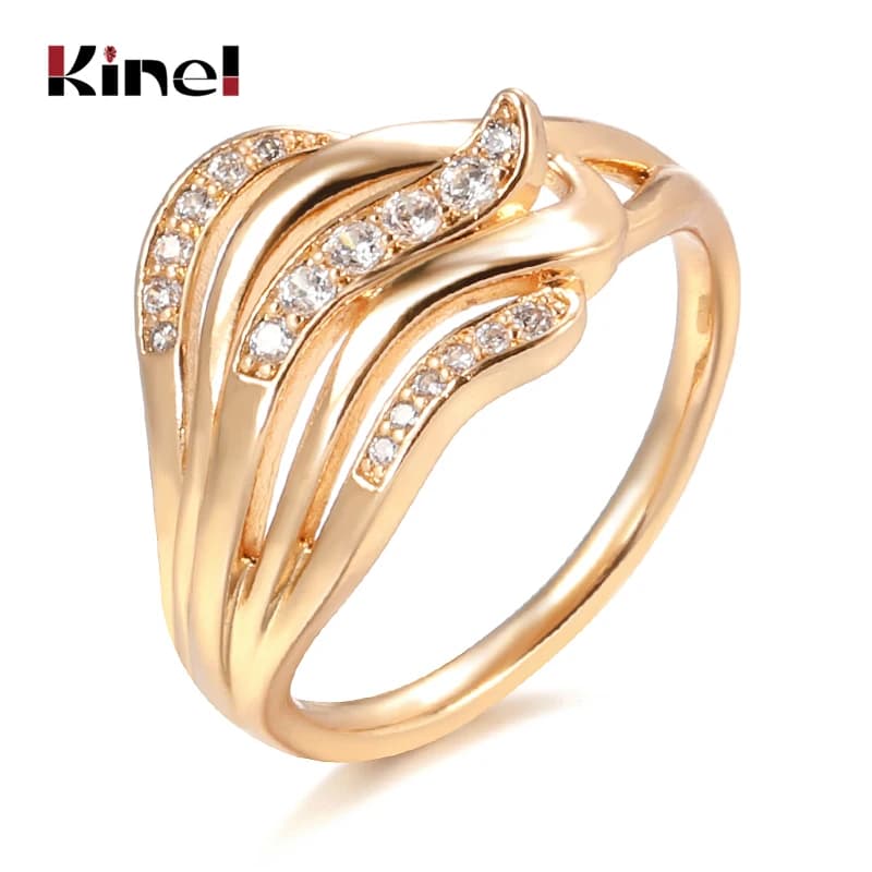 Kinel-Bague ondulée en or rose pour femme, ligne creuse, matiques de mariage ethniques, bijoux fins vintage, naturel, chaud, 585