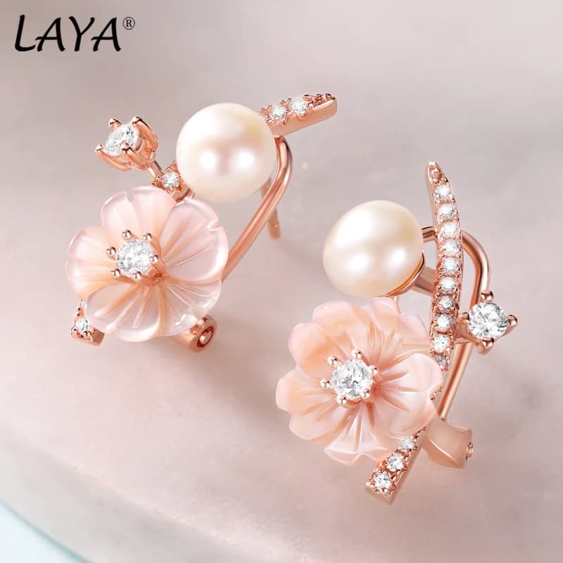 Laya-Boucles d'oreilles en argent regardé 925 pour femme, bijoux de style tendance, haute qualité, Zcomprend sur coquille naturelle, fleur, perle d'eau douce, été