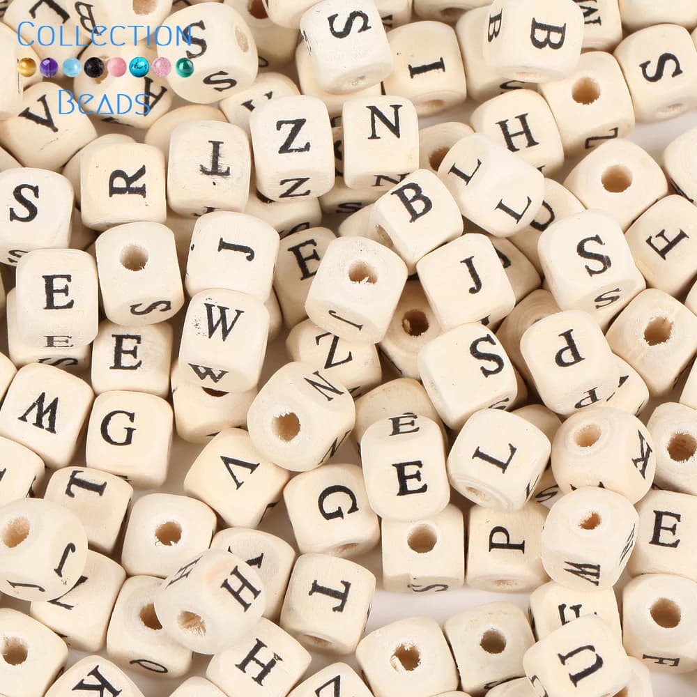 Perles de l'alphabet en bois mélangé naturel, 50 à 200 pièces, perles d'espacement amples pour la fabrication de bijoux, accessoires faits à la main