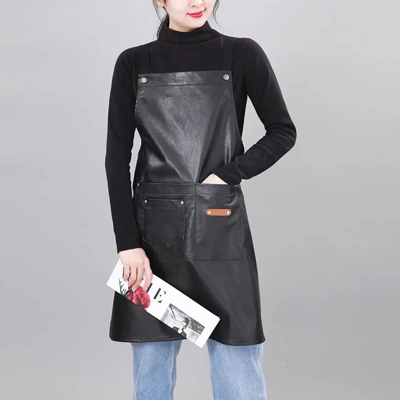Tablier de restaurant et de café imperméable et résistant à l'huile, style nordique, pour hommes et femmes, service de travail, usage domestique, en cuir PU