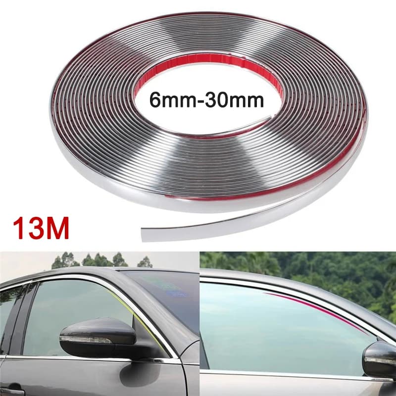 Bande autocollante de protection pour garniture de voiture, Chrome argenté, 6mm, 8mm, 10mm, 12mm, 15mm, 20mm, 30mm, 13M BANDE DE VOITURE bande de protection bande de moulage de décoration autocollants