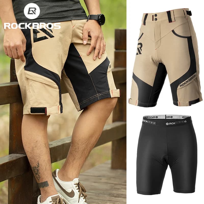 ROCKBROS – short de cyclisme pour homme, respirant, Double couche, séchage rapide, pour vtt, vélo de route, sport de plein air, escalade