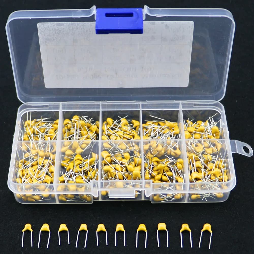 500 pièces 10 valeurs chacun 50 0.1uF-10uF(104 ~ 106) 50V condensateur céramique multicouche Kit assorti assortiment ensemble avec boîte de rangement