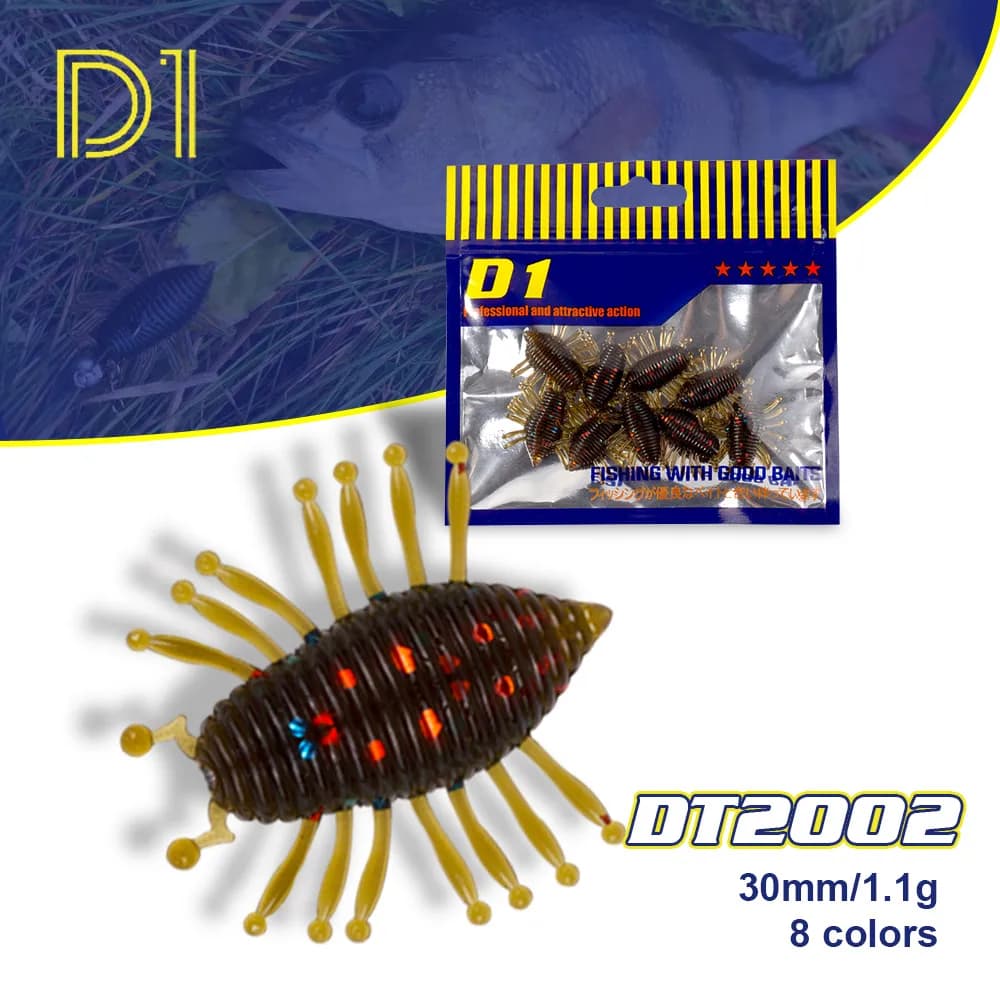 Leurre souple D1 pour truite, larve de ver, 30mm/1.1g, leurre artificiel bionique flottant en silicone pour la pêche au prédateur, leurre nageur pour bar DT2002