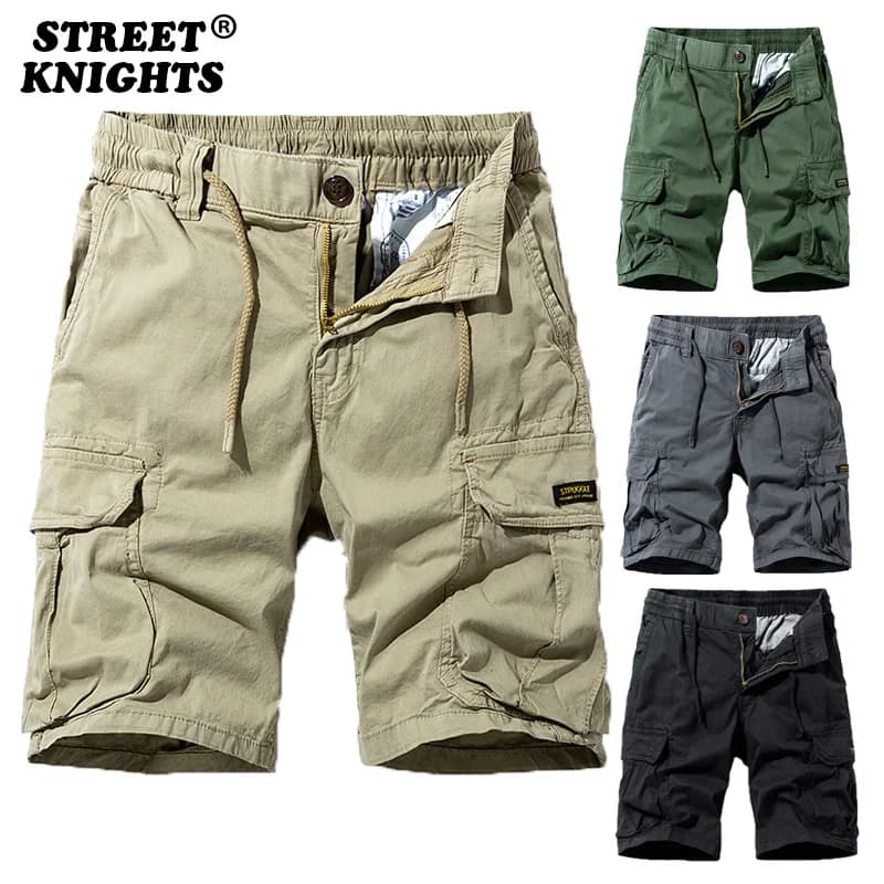 Short Cargo en coton pour hommes, couleur unie, mode décontractée, respirant, séchage rapide, multi-poches, Hip Hop, nouvelle collection été