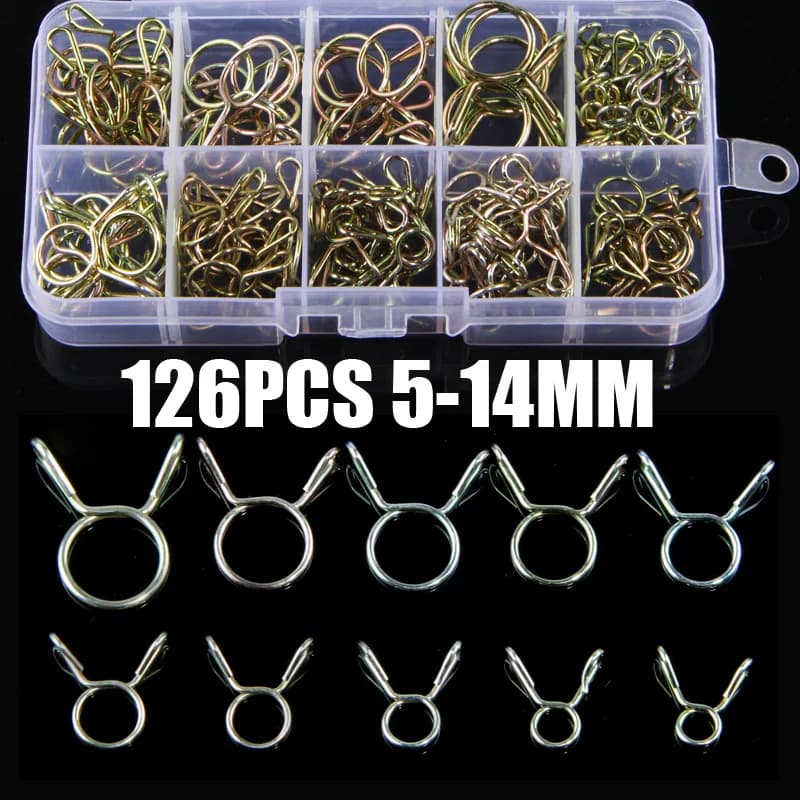 126 pièces de colliers de serrage à ressort zingués de 5 mm à 14 mm pour tuyaux, conduites de carburant, bateaux et motos