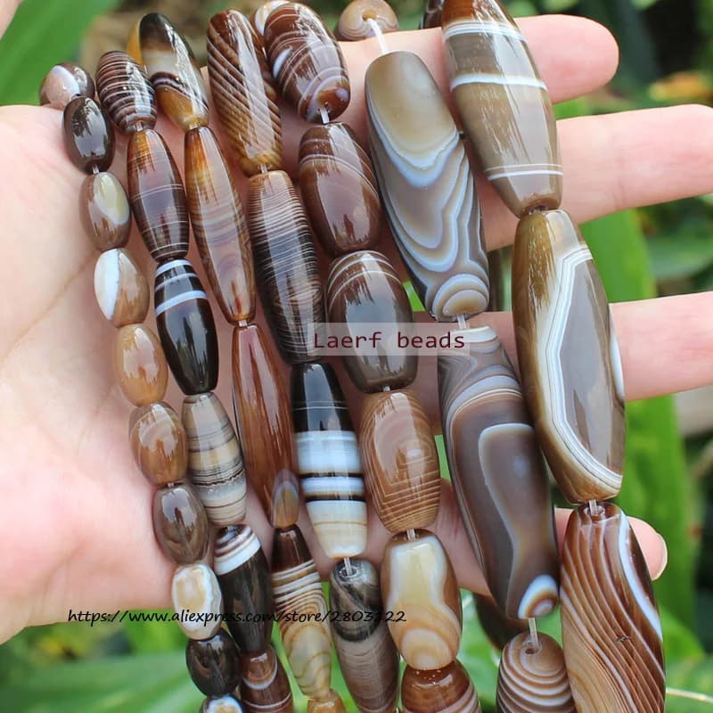 6-50mm café naturel Botswana Agate café couleur rayure agates perles ovales 15 "/38 cm, pour la fabrication de bijoux à bricoler soi-même!