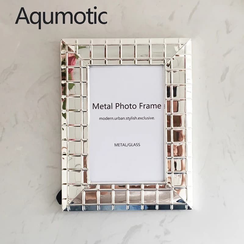Aqumotic-Cadre Photo Nordique en Fer, Simple, Miroir Argenté, Cadres Photo Décoratifs en Métal, Fixation Murale, Outil de Bureau, 6 ", 7", 8"