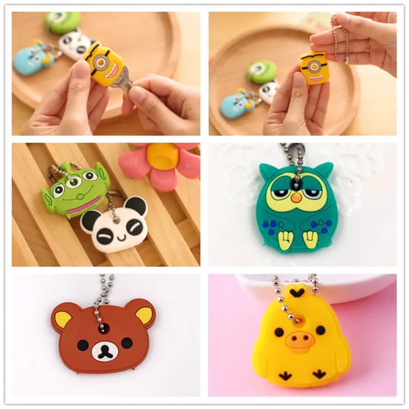 1 pièces Silicone moto clé housse Animal dessin animé clé couverture capuchon PVC souple porte-clé porte-clés pour fille femmes bibelot cadeau