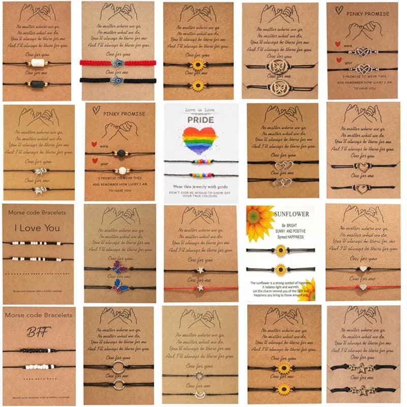 Bracelets de couple faits à la main en pierre naturelle, motif cœur et tournesol, avec breloques réglables en corde, bijoux d'amitié, Saint-Valentin