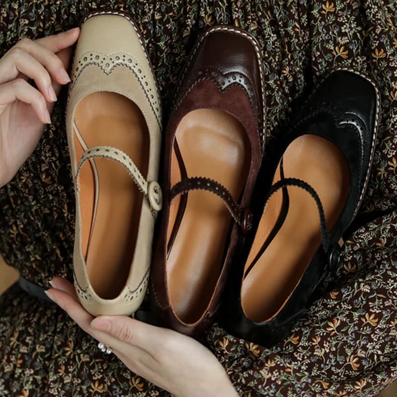 Escarpins en cuir naturel pour femmes, chaussures Brogues, cuir de vachette et daim de mouton, chaussures Mary Gasoline, talon optique, 3 couleurs disponibles, longueur 22-25cm
