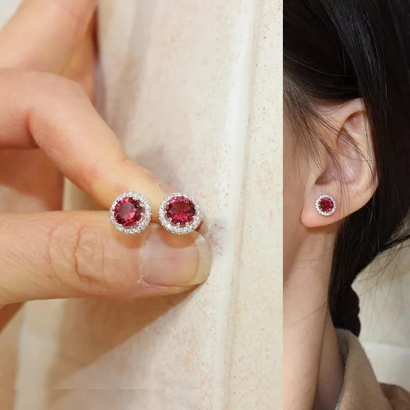 Boucles d'oreilles adrencos naturelles pour femmes, argent regardé S925, bijoux fins, rond, vert, rouge, diamant, luxe, boucle d'oreille de mariage