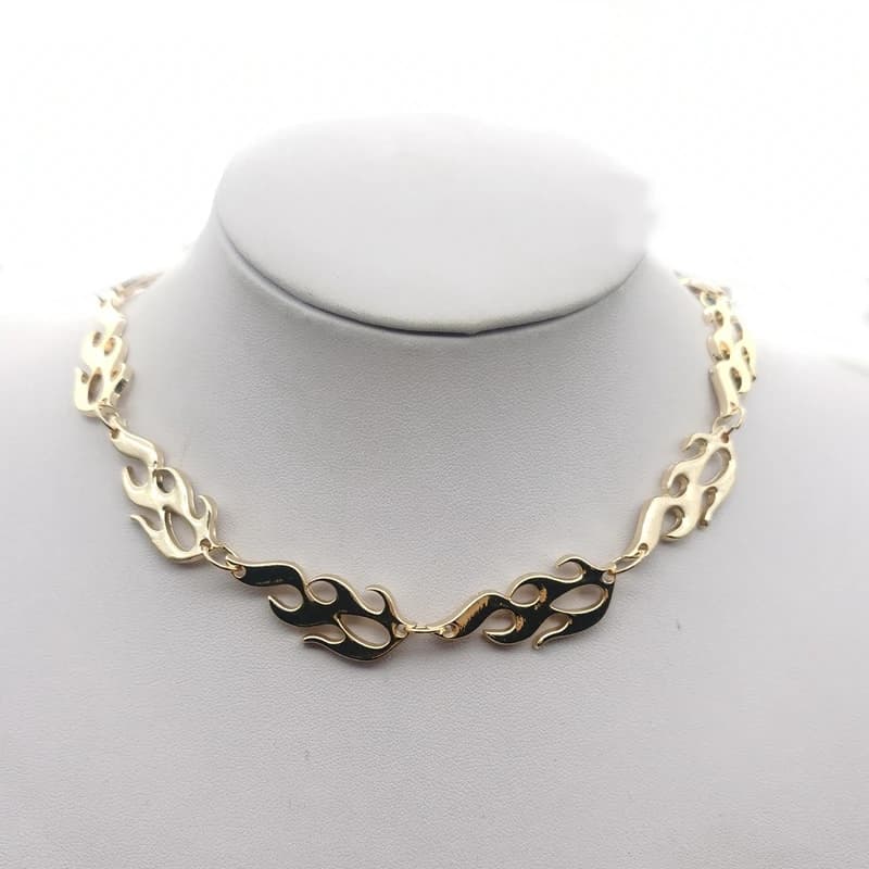 Collier ras du cou en fer doré flamme de feu pour femme, fil de fer barbelé unisexe, streetwear hip-hop, style gothique punk, petit tour de cou, cadeaux