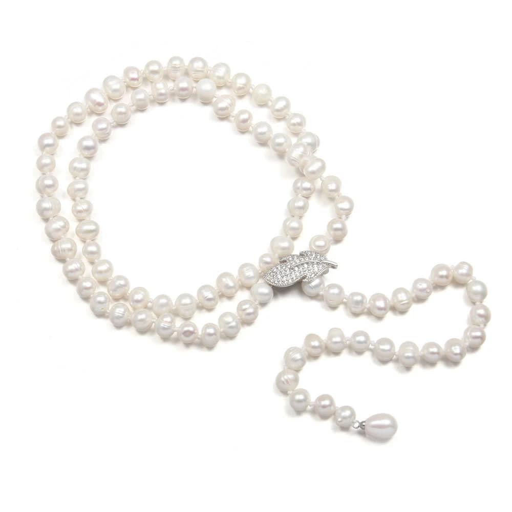 Collier Long de perles d'eau douce pour femmes, chaîne de pull, bijoux naturels, cadeau à la mode, 8-9mm