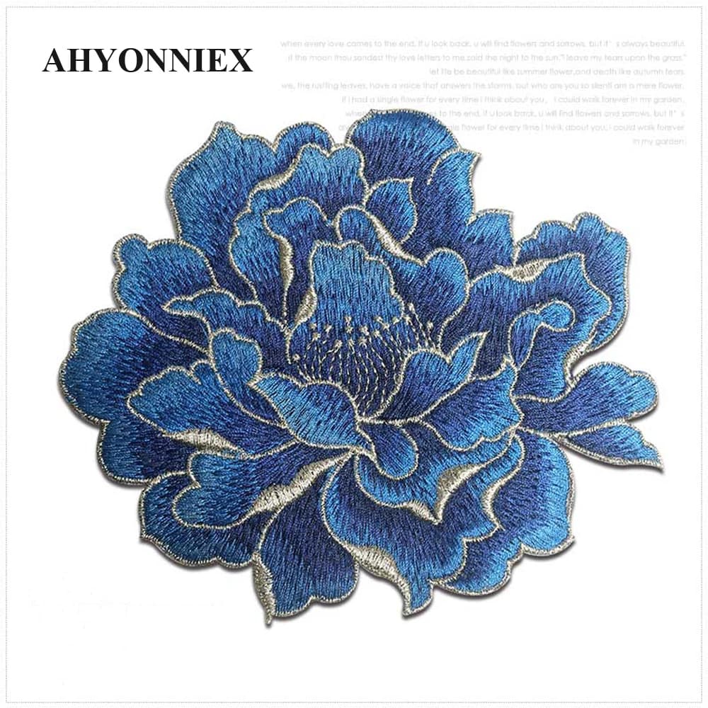 AHYONNIEX-Patchs de fleurs brodées pour vêtements, applique de vêtement, patch de pivoine cousu sans colle, 9 couleurs, haute qualité