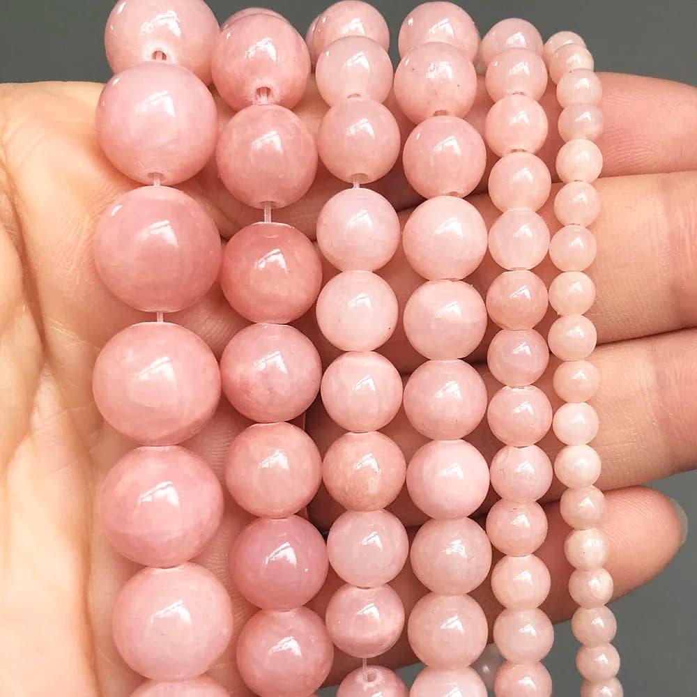 Perles de Jades en pierre de soleil rose, rondes et naturelles, perles d'espacement amples pour la fabrication de bijoux, accessoires de Bracelet, 4 6 8 10 12mm, 15 pouces