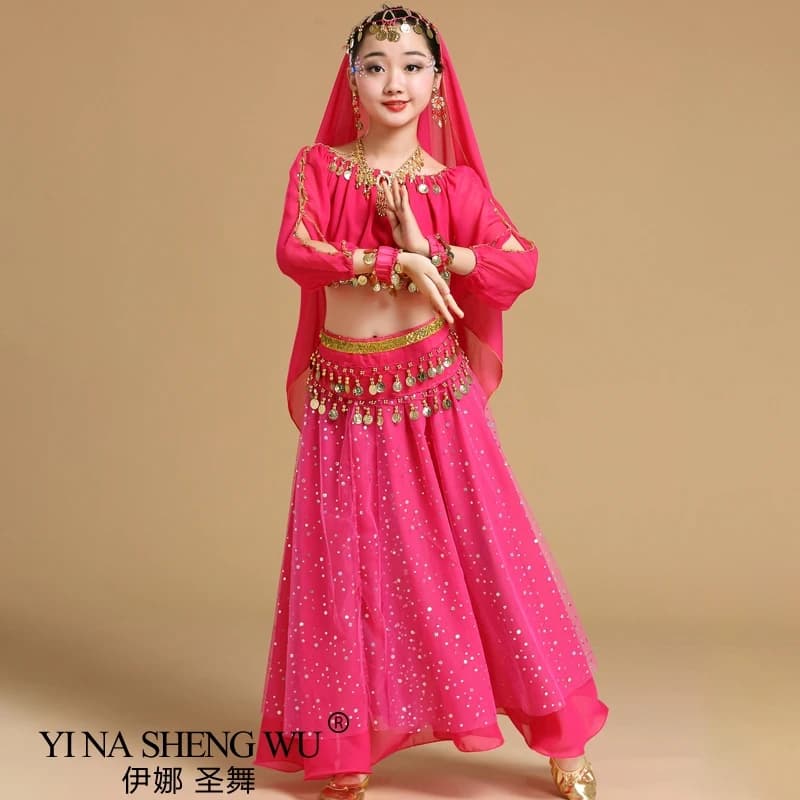 Mode nouveau Style enfant danse du ventre indien danse Costume ensemble Sari Bollywood enfants tenue danse du ventre Performance vêtements ensembles
