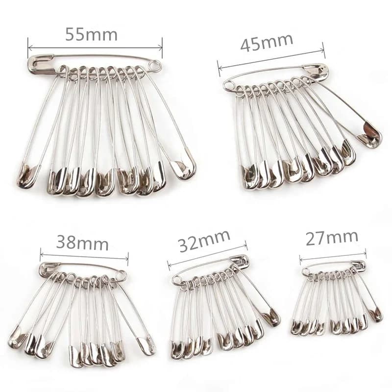 Épingles de sûreté de haute qualité, 50 pièces, accessoires d'outils de couture, 5 types de tailles, aiguilles en métal argenté, grande épingle de sûreté, petite broche YJ379