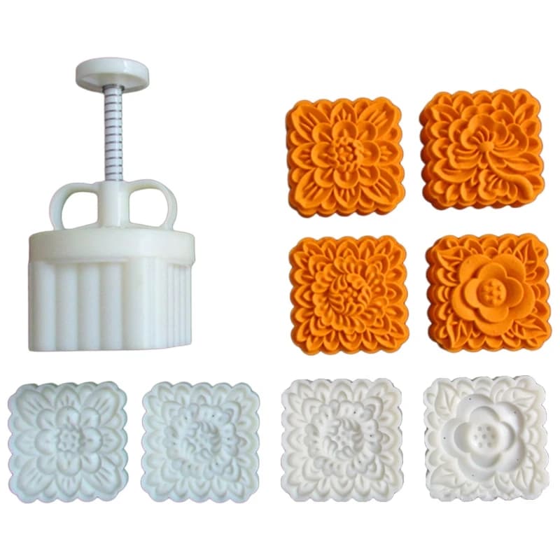 Moule à gâteau de lune en plastique 180g, tampon à fleurs carré, emporte-pièce à pression XX9B