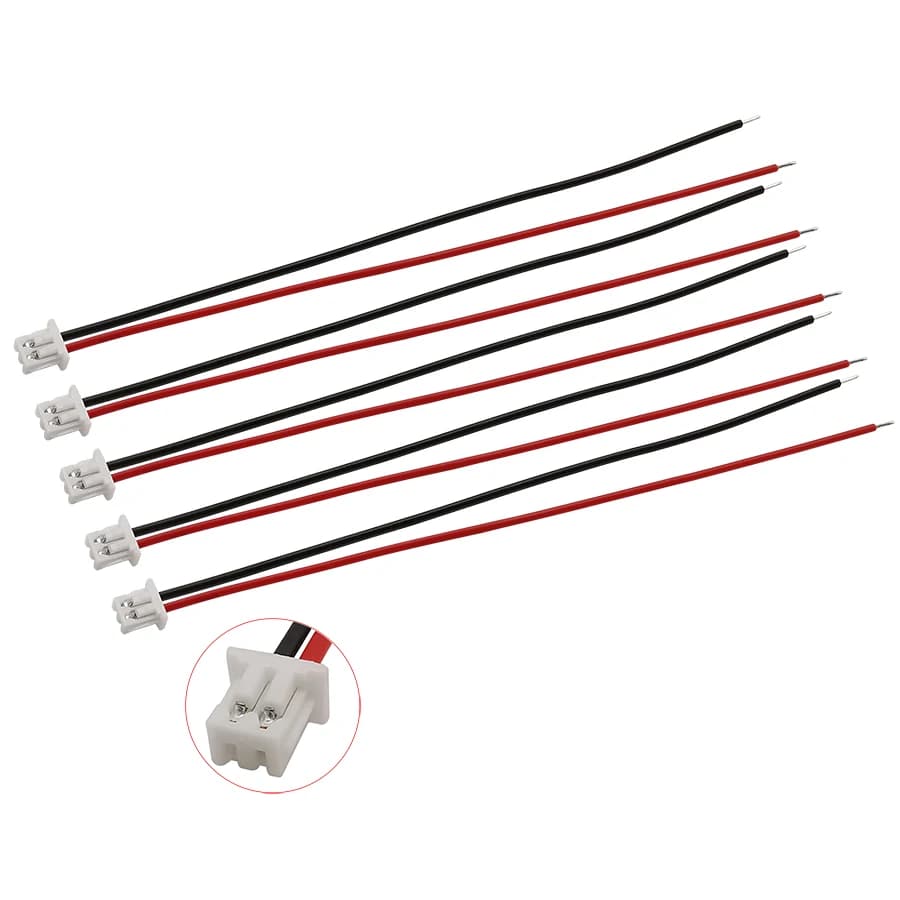 Connecteur de câble électronique JST à 2 broches, pas de 1.25mm, fiche unique, longueur de 1.25mm, 10/15/20/30cm