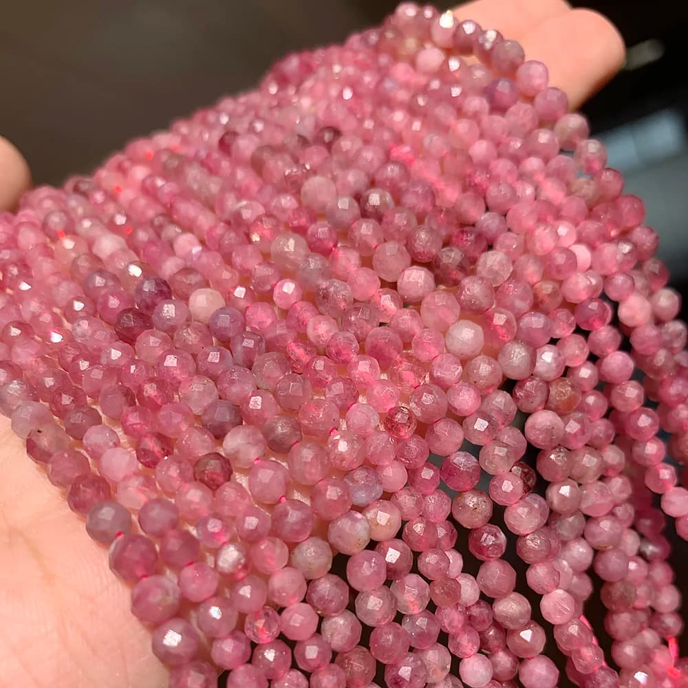 A + Tourmalines naturelles roses à facettes, pierres précieuses amples, pour la fabrication de bijoux, bricolage, cadeau pour femmes, petite perle de pierre de 15 pouces, 2/3/4mm