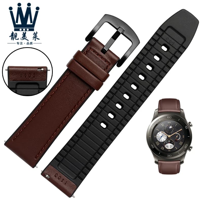 Bracelet en cuir véritable et Silicone pour Huawei watch 2 Pro/GT ticwatc2 in 1, 22mm, rechange à la mode pour hommes, libération rapide