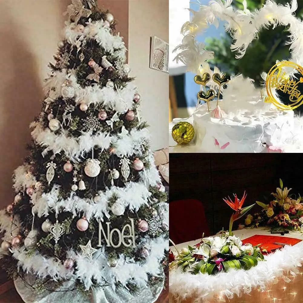 Bande Boa en Plumes Blanches pour Arbre de Noël, Ruban de Noël, Guirxiété de ix, Décor pour Mariage, Événement Festif, 2m