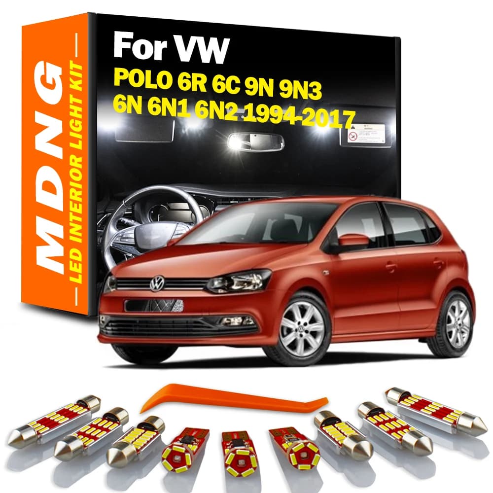 MDNG Canbus lampe de voiture LED Kit d'ampoule intérieure pour VW Volkswagen POLO 6R 6C 9N 9N3 6N 6N1 6N2 1994-2017 véhicule carte dôme coffre lumière