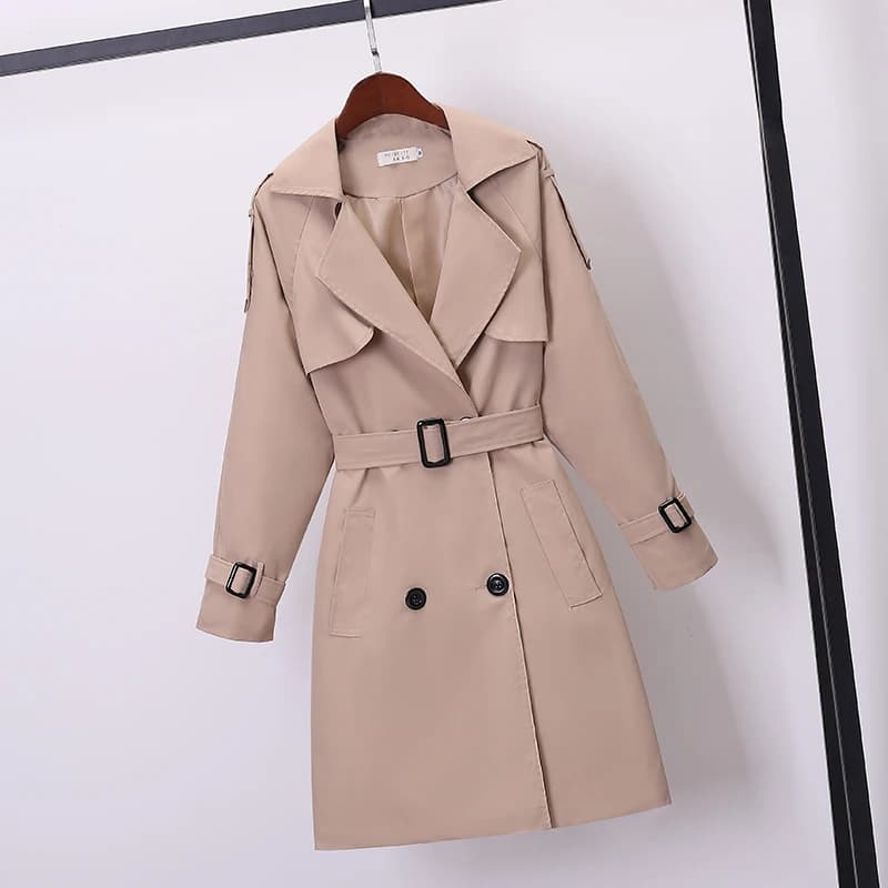 Kaki Double boutonnage femmes coupe-vent printemps/été coréen mince col rabattu dames vêtements d'extérieur grande taille Trench-Coat décontracté