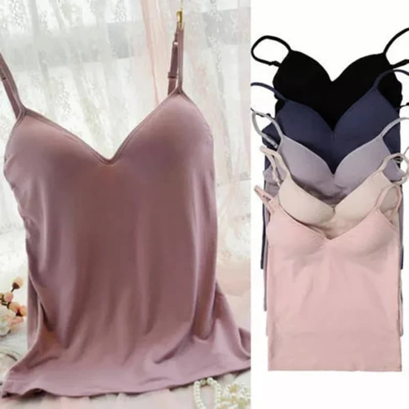 Soutien-gorge rembourré pour femme, bretelles spaghetti, gilet à col en V, débardeurs Cami, chemisier chemise