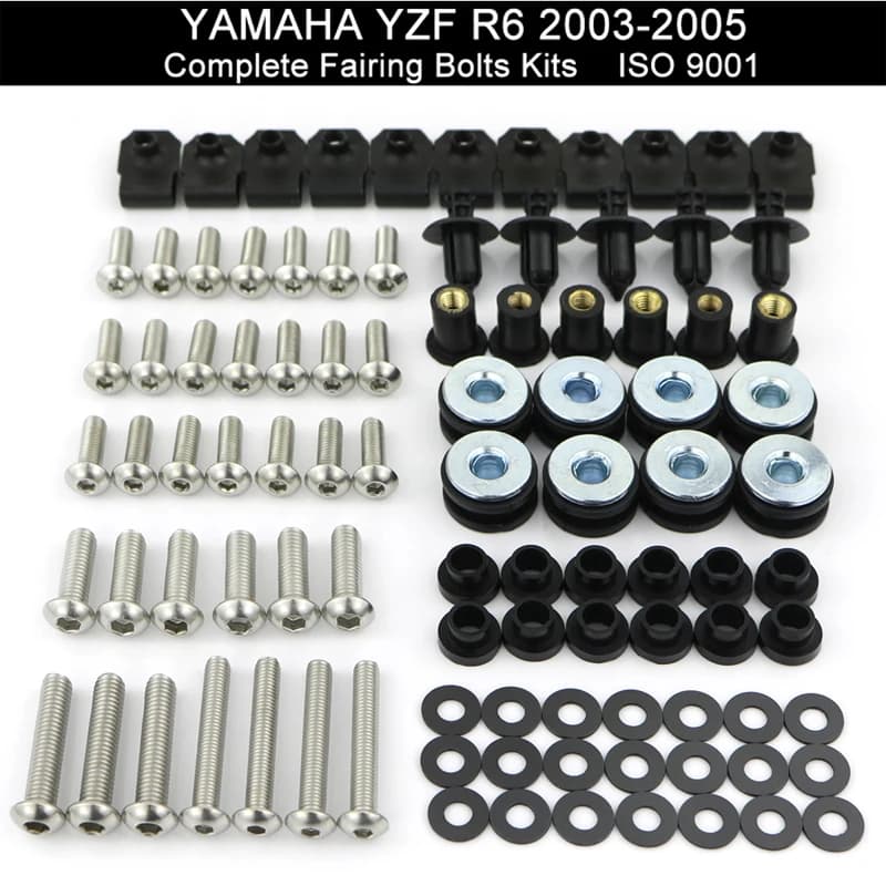 Kit de boulons de carénage complet en acier inoxydable, adapté à Yamaha YZF R6 YZF-R6 2003 2004 2005 R6S 2006 2007 2008 2009, Kit de vis d'écrous de vitesse