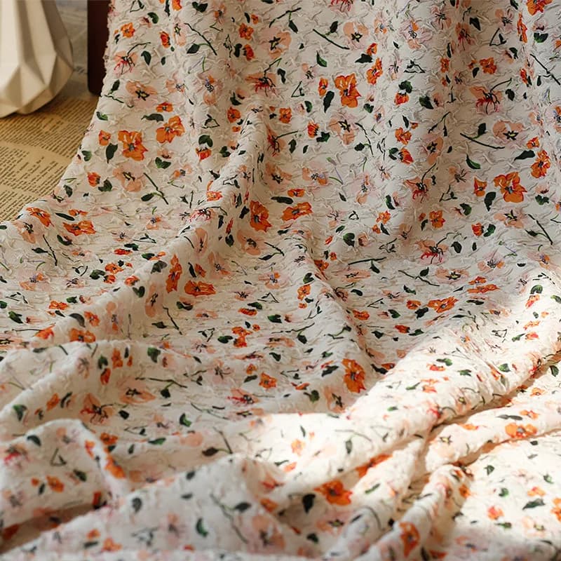 Tissu en mousseline de soie à imprimé floral pour robe, grille déformable, tissu respirant, bulle en relief tridimensionnelle, 30D, printemps et été, nouveau