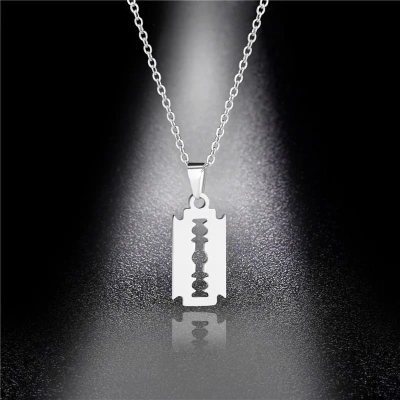Collier pendentif lame de sécurité en acier inoxydable, Punk hip hop, bijoux pour hommes et garçons, Animal géométrique, petit ras du cou suspendu