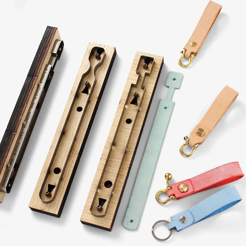 Porte-clés créatif en bois, outil de bricolage en cuir, moule de découpe, modèle de pendentif artisanal, moule en cuir, porte-clés pochoir
