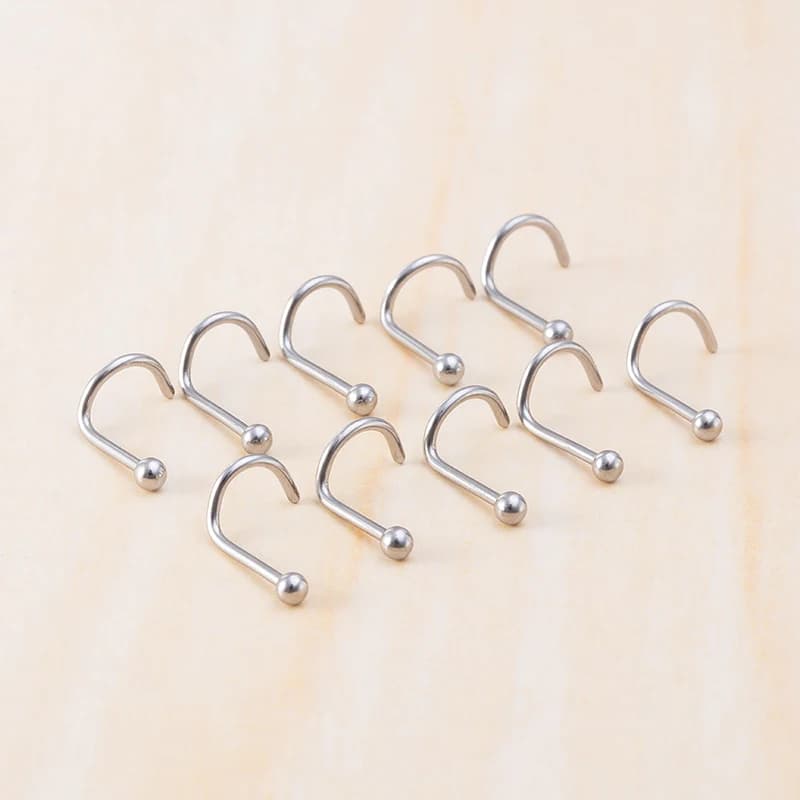 10 pièces Lot nez Stud acier inoxydable nez Piercing ensemble nez anneau narine vis Nariz os goujons pour homme femmes corps bijoux 20G